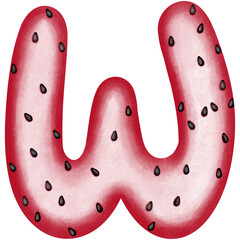 Watermelon alphabet letter W clipart.Summer watermelon alphabet illustration isolated on transparent background