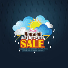 vector cloudy illustration Banner huge Sale Offer Monsoon Offer for Monsoon season.