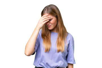 Young beautiful woman over isolated background with headache