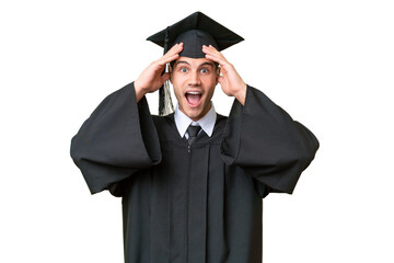Young university graduate caucasian man over isolated background with surprise expression