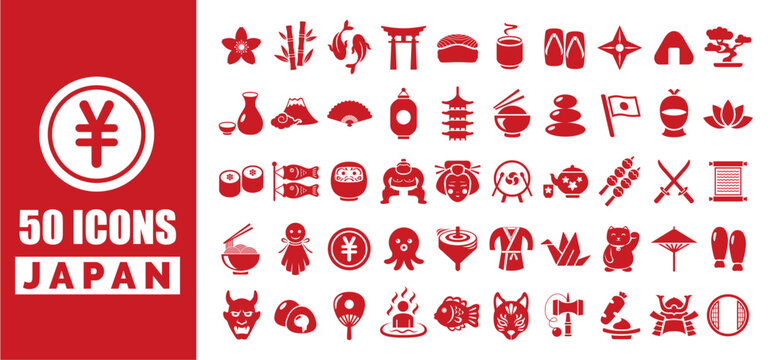50 japan icon collection in flat design style