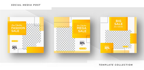 Collection mega sale post design with yellow template background