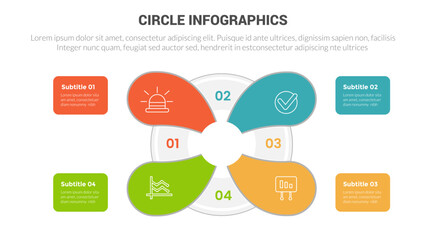 circle base infographics template diagram banner with center circular main object and 4 point step creative design