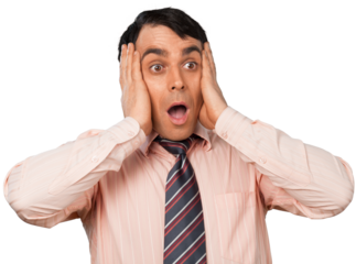 Shocked Businessman with Hand on Face - Isolated