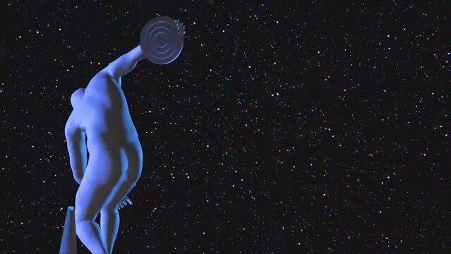 3D Rotating Discobolus Statue Animation. Greek Sculpture In Modern Art Style. NFT Cryptoart Concept. 4K