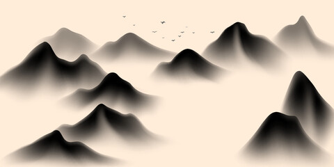 Modern design vector illustration of beautiful Chinese ink landscape painting.