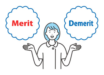 Merit / Demerit：メリットとデメリットの説明をする若い女性看護師