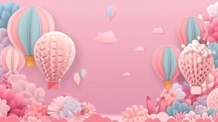 Wall murals Air balloon Pink air balloons background. Illustration AI Generative.