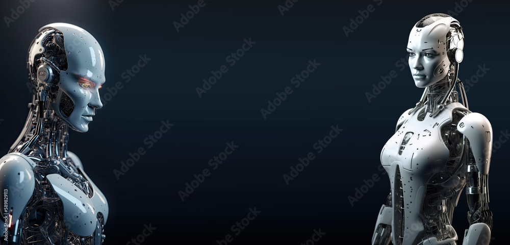 Leinwandbilder artificial intelligence, a humanoid cyber girl with a neural network thinks. artificial intelligence