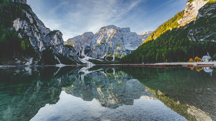 Lake di Braies in Autumn, dolomites, Italy 