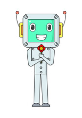 vector illustration design of a kawaii robot holding a flower, perfect for a child's coloring book
