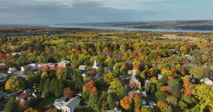 Afternoon autumn fall aerial view of Trumansburg NY USA