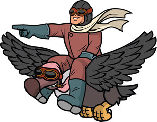 Pilot riding a vulture vector cartoon
