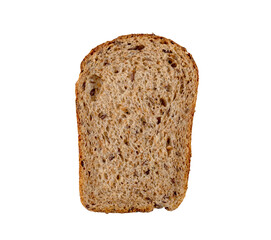 Slice of gluten free brown bread with grains isolated on white, transparent background, clipping path, PNG