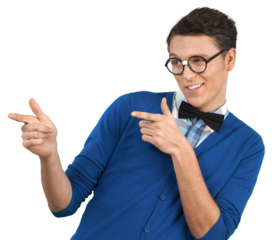 Young nerd man posing on background