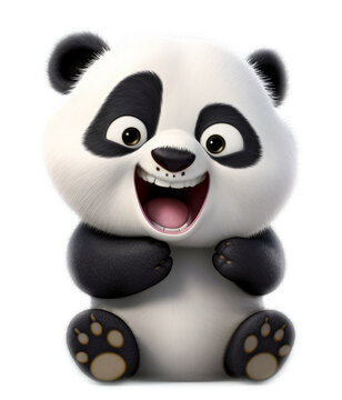 Happy baby panda in cartoon style. Generative AI