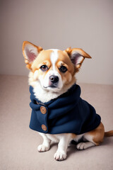 Portrait of a adorable dog, funny and cute face closeup, wear a warmer clothes, ready for christmas, isolated on beautiful bokeh background, created with generative ai