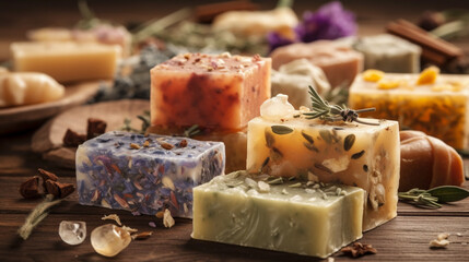 Pieces of handmade natural soap