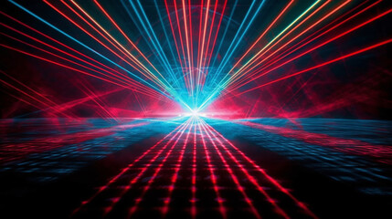 Red and blue laser neon light beams flash and shine Generated AI