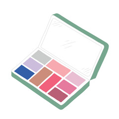 Eyeshadow color icon isometric vector in cartoon style on a white background. Hand drawing cake up icon in color. Vector illustration make up item in doodle style.
