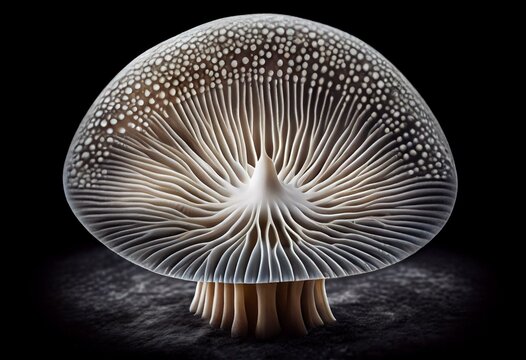 White isolated agaricus mushroom spore print. Generative AI