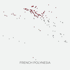 French Polynesia map and flag. Detailed silhouette vector illustration	