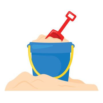 Sand bucket with shovel icon vector illustration for summer beach kids vacation