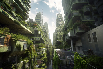 Naklejka premium Generative ai futuristic city skyline focused on sustainability