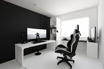 Generative ai bedroom interior of gamer, programmer, hacker or trader room