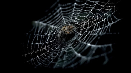 Spider web on isolated black background Generated AI