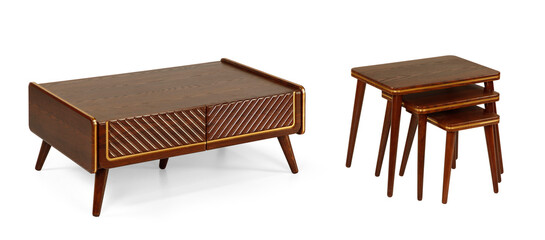 wooden coffee table isolated on white background 