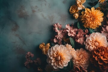 Flowers on a Soft Pastel Colored Background - Muted Colors - Space for Text