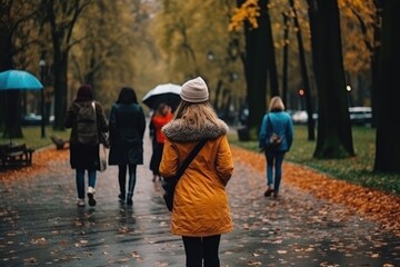 Obraz premium people walking in the park - autumn