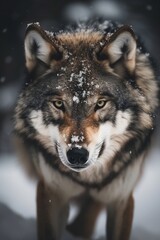 Cinematic Wolf in Snow Looking at Camera with Exquisite Detail, Created using Generative AI