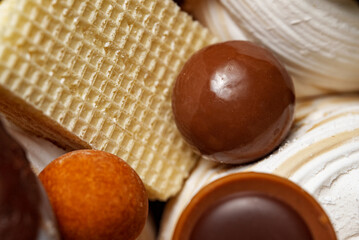Chocolates candies and waffles. Suitable for commercial advertising.