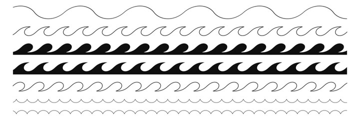 Sea waves. Waves. Set. Vector illustration on a white background.