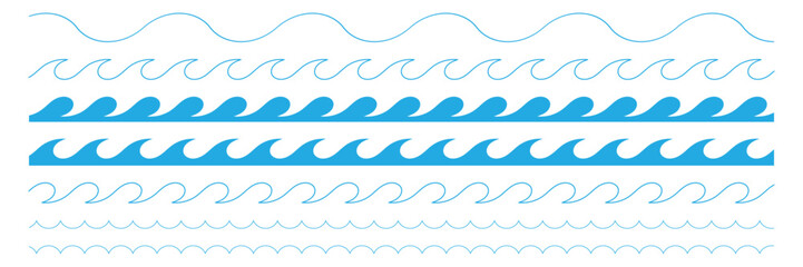 Fototapeta premium Sea waves. Waves. Set. Vector illustration on a white background.