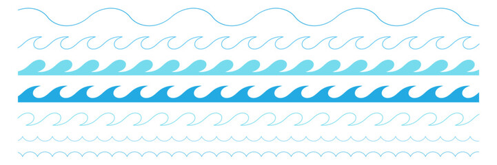 Sea waves. Waves. Set. Vector illustration on a white background.
