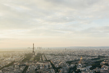 Paris, France aerial view on Eiffel Tower at sunset