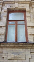 Old window with wooden frame in Pyatigorsk (Stavropol Krai, Russia)