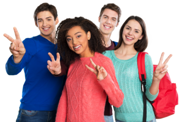 Happy Young students Showing Victory Sign