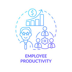 Employee productivity blue gradient concept icon. Happiness in workplace. Causal research example abstract idea thin line illustration. Isolated outline drawing. Myriad Pro-Bold font used
