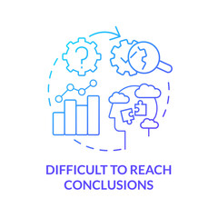 Difficult to reach conclusions blue gradient concept icon. Wrong data. Causal research disadvantage abstract idea thin line illustration. Isolated outline drawing. Myriad Pro-Bold font used