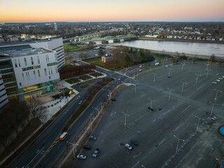 Fototapeta premium Aerial of the cityscape of Trenton displaying a big parking lot, Loudoun Station Parking Garage