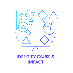 Identify cause and impact blue gradient concept icon. Real reason. Causal research disadvantage abstract idea thin line illustration. Isolated outline drawing. Myriad Pro-Bold font used