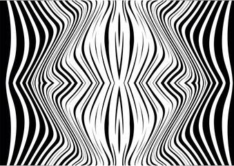 Abstract pattern. Texture with wavy, billowy lines. Optical art background. Wave design black and white. Digital image with a psychedelic stripes