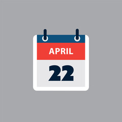 Simple Calendar Page for Day of 22nd April - Banner, Graphic Design Isolated on Grey Background - Design Element for Web, Flyers, Posters, Useful for Designs Made for Any Scheduled Events, Meetings