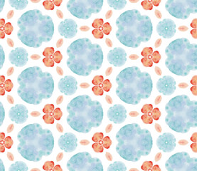 Summer Watercolor hand painted colourful seamless pattern. Cute Boho style  background. Texture for decor, wrapping paper, banners, ceramics, fabric, textiles