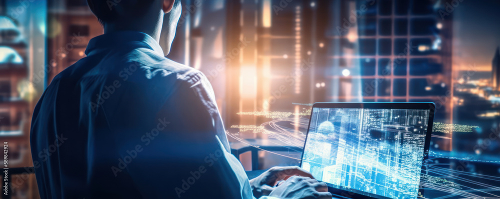 Poster connection to the internet through digital technology. digital marketing with big data. internet sur