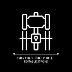 Sentencing pixel perfect white linear icon for dark theme. Law court verdict. Crime punishment decision. Legal regulation. Thin line illustration. Isolated symbol for night mode. Editable stroke